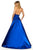 Sherri Hill - 52408 Halter V-Neck Satin Dress with High Slit In Blue