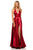 Sherri Hill - 52408 Halter V-Neck Satin Dress with High Slit In Red
