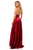 Sherri Hill - 52408 Halter V-Neck Satin Dress with High Slit In Red