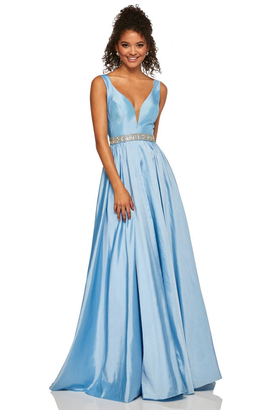 Sherri Hill - 52414 Plunging Bodice Beaded A Line Dress In Blue