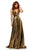 Sherri Hill - 52421 Metallic V-Neck Long A-line Dress In Gold