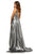 Sherri Hill - 52421 Metallic V-Neck Long A-line Dress In Silver