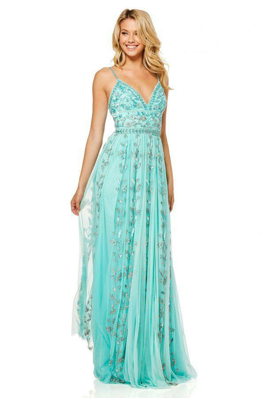 Sherri Hill - 52461 Beaded V-Neck A-Line Evening Dress
