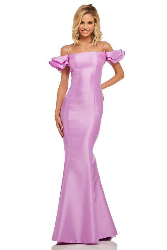 Sherri Hill - 52467 Ruffled Off The Shoulder Mikado Evening Dress In Purple