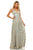 Sherri Hill - 52474 Beaded Plunging V-Neck A-Line Long Dress In Blue and Gold