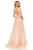 Sherri Hill - 52476 Applique Long Sleeve Deep V-neck Dress In Pink