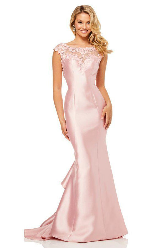Sherri Hill - 52479 Lace Bateau Mikado Mermaid Dress In Pink