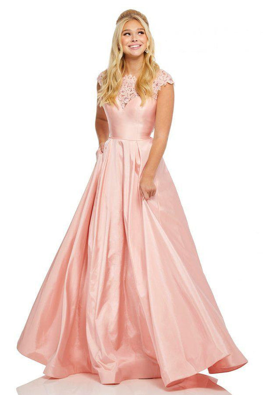 Sherri Hill - 52487 Beaded Cap Sleeve Pleated Long Dress In Pink