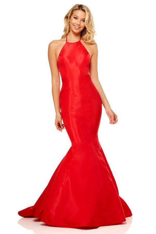 Sherri Hill - 52490 Halter Taffeta Ruffled Mermaid Dress In Red