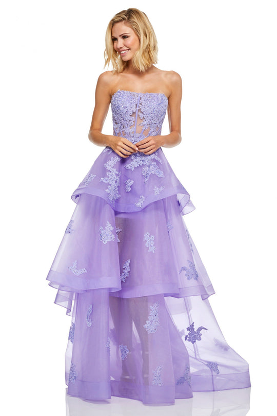 Sherri Hill - 52494 Strapless Embroidered A-line Dress In Purple