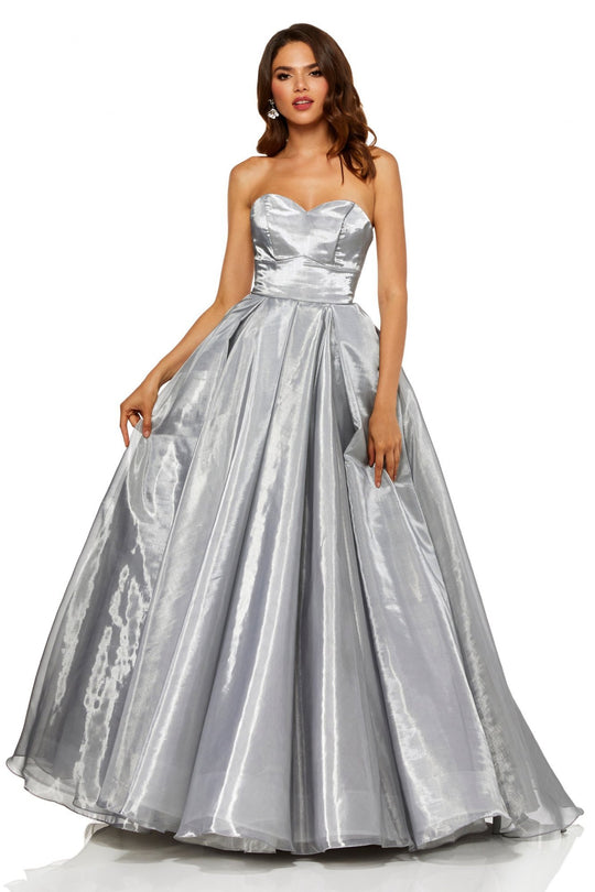 Sherri Hill - 52499 Strapless Sweetheart A-line Long Dress In Silver
