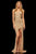Sherri Hill - 52515 Beaded V-Neck Sheath Dress with Slit In Gold