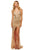 Sherri Hill - 52515 Beaded V-Neck Sheath Dress with Slit In Gold