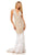 Sherri Hill - 52518 Beaded Deep Halter V-neck Feathered Sheath Dress In White