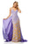 Sherri Hill - 52538 Lace Applique Deep V-neck Fitted Dress In Neutral and Purple