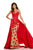 Sherri Hill - 52538 Lace Applique Deep V-neck Fitted Dress In Neutral and Red
