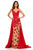 Sherri Hill - 52538 Lace Applique Deep V-neck Fitted Dress In Neutral and Red