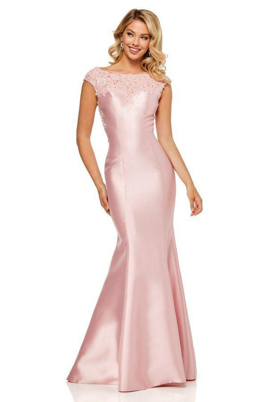 Sherri Hill - 52543 Lace Bateau Mikado Mermaid Dress In Pink