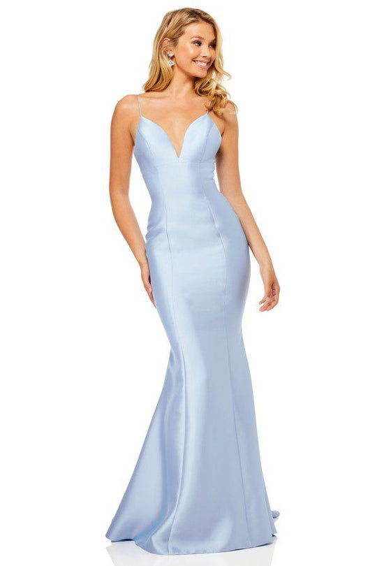 Sherri Hill - 52545 Strappy V-Neck Mermaid Evening Gown In Blue