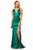 Sherri Hill - 52549 Satin Deep V-neck Sheath Dress With Train In Green