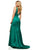 Sherri Hill - 52549 Satin Deep V-neck Sheath Dress With Train In Green