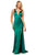 Sherri Hill - 52549 Satin Deep V-neck Sheath Dress With Train In Green