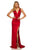 Sherri Hill - 52549 Satin Deep V-neck Sheath Dress With Train In Red