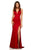Sherri Hill - 52549 Satin Deep V-neck Sheath Dress With Train In Red