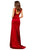 Sherri Hill - 52549 Satin Deep V-neck Sheath Dress With Train In Red