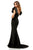 Sherri Hill - 52550 Long Deep V-neck Scuba Trumpet Dress In Black