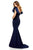 Sherri Hill - 52550 Long Deep V-neck Scuba Trumpet Dress In Blue