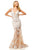 Sherri Hill - 52552 V-Neck Laced Long Trumpet Dress In Neutral and White