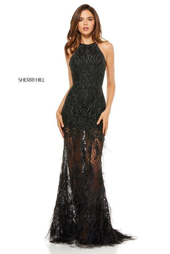 Sherri Hill - 52561 Sequins High Halter Neckline Evening Dress In Black
