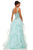 Sherri Hill - 52562 Metallic Lace V-neck Dress With Removable Skirt In Blue and Green