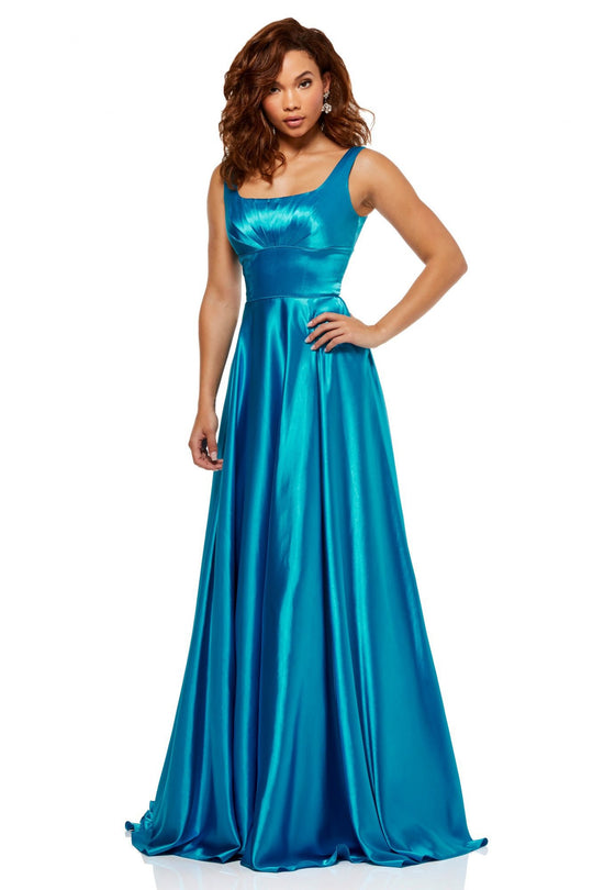 Sherri Hill - 52568 Scoop Neck Charmeuse Empire Dress In Blue