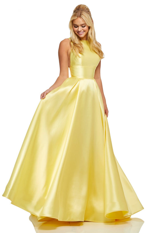 Sherri Hill - 52572 High Jewel Neckline Mikado A Line Dress In Yellow