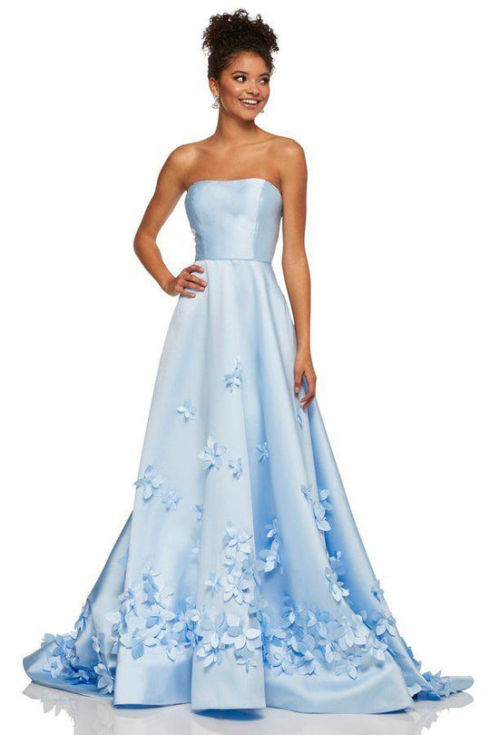 Sherri Hill - 52582 3D Floral Appliques Strapless Full Figured Dress In Blue