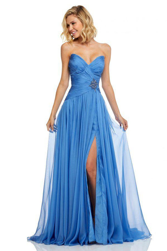 Sherri Hill - 52588 Strapless Sweetheart High Slit Chiffon Gown In Blue