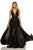 Sherri Hill - 52599 Plunging V-Neck Full Figured Satin Long Dress In Black