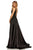 Sherri Hill - 52599 Plunging V-Neck Full Figured Satin Long Dress In Black
