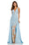 Sherri Hill - 52599 Plunging V-Neck Full Figured Satin Long Dress In Neutral and White