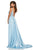 Sherri Hill - 52599 Plunging V-Neck Full Figured Satin Long Dress In Neutral and Blue