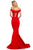 Sherri Hill - 52607 Off-Shoulder Scuba Mermaid Dress With Train In Red
