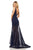Sherri Hill - 52610 Plunging V-Neck Sheer Trumpet Dress In Blue