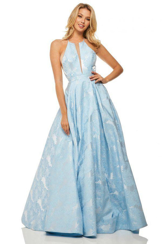 Sherri Hill - 52630 Long Jacquard Halter A Line Dress In Blue