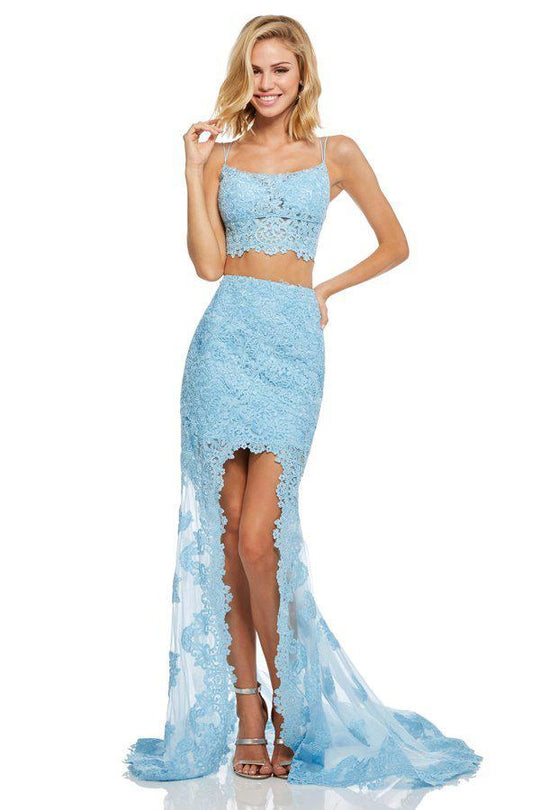 Sherri Hill - 52634 Two Piece Lace Scoop Neck Trumpet Dress In Blue