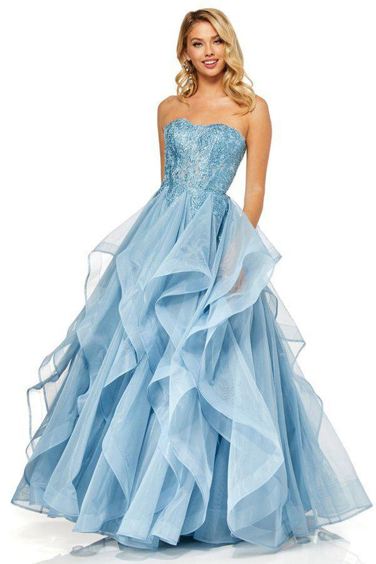 Sherri Hill - 52645 Strapless Full Figured Applique Long Dress In Blue