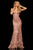 Sherri Hill - 52649 Sequined Deep V-neck Trumpet Dress In Pink and Gold
