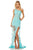 Sherri Hill - 52656 Illusion Asymmetrical Lace Applique High Slit Gown In Blue