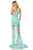 Sherri Hill - 52656 Illusion Asymmetrical Lace Applique High Slit Gown In Blue